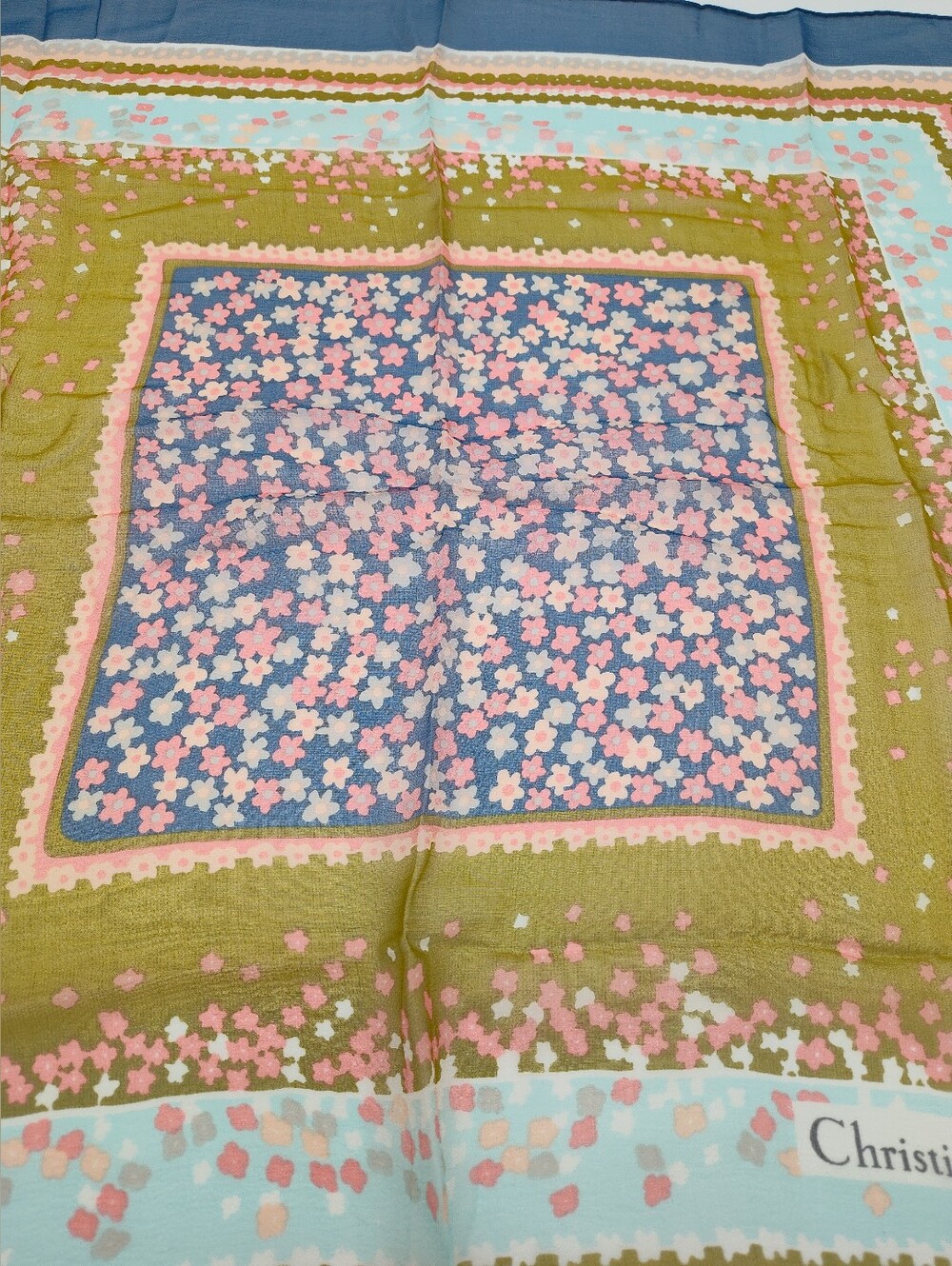 CHRISTIAN DIOR Vintage Floral Chiffon Scarf w/ Original Presentation Sleeve - Picture 6 of 11
